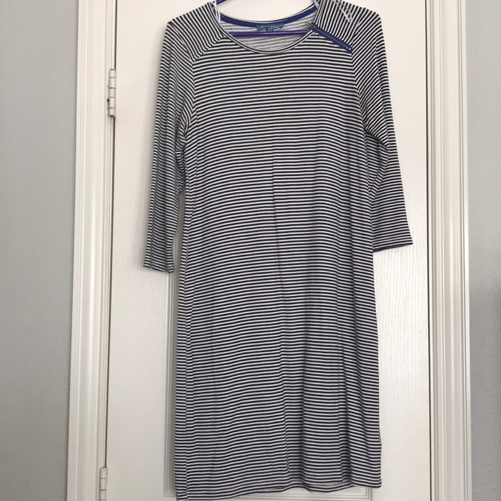 Navy and white striped dress